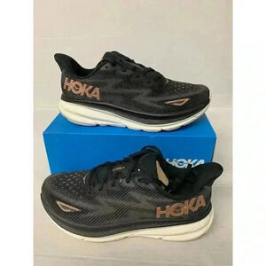 .1372 Hoka W Clifton 9, Black/Gold, Womens Running Shoes-US 9.5 Womens